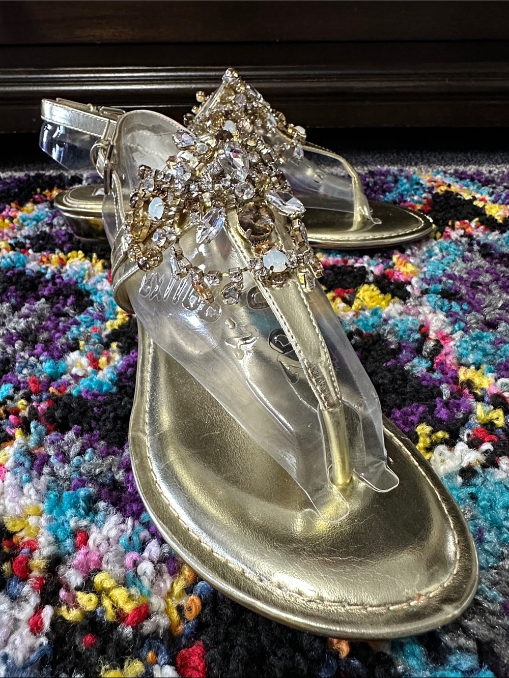 Nina Metallic Gold Jeweled T-Strap Sandals